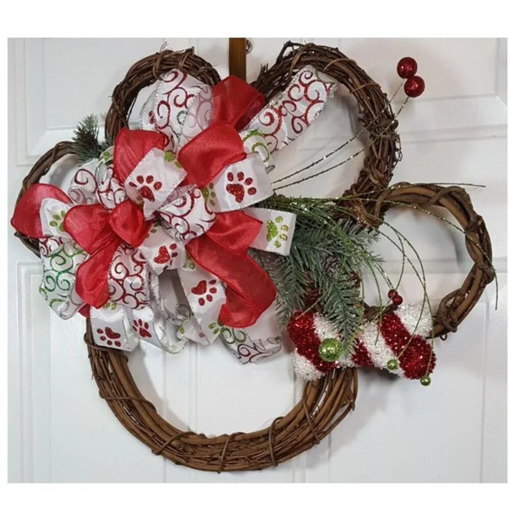 Holiday Dog Wreath, Holiday Dog Paw‎ Wreath, Christmas Grapevine Dog Wreath